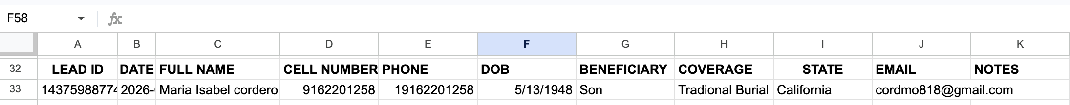Google Sheet row sample thumbnail